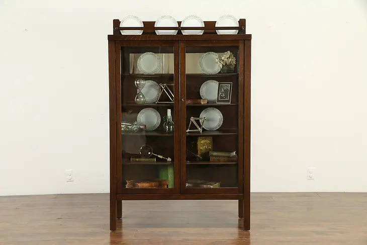 Arts & Crafts Mission Oak Antique Craftsman China Display Cabinet #32955