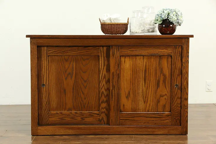 Oak Antique Kitchen or Bath Cupboard, Counter or TV Console Cabinet #33140