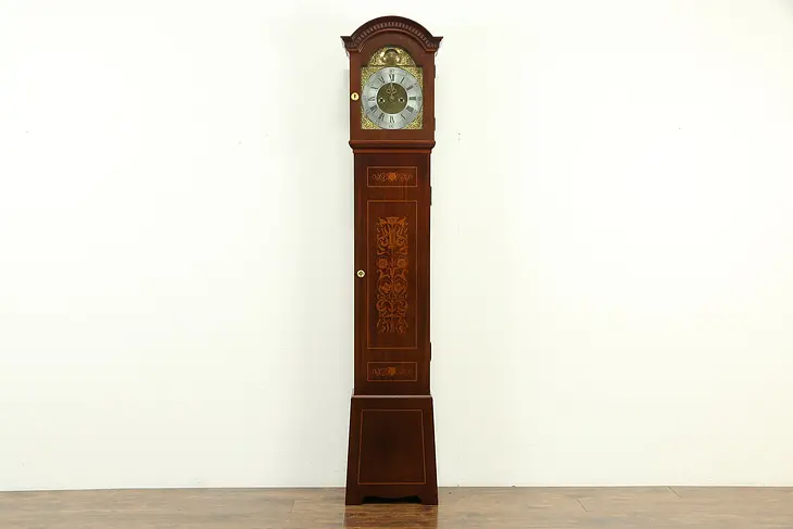 Mahogany & Marquetry Antique 1900 Austrian Grandfather Tall Case Clock #33144