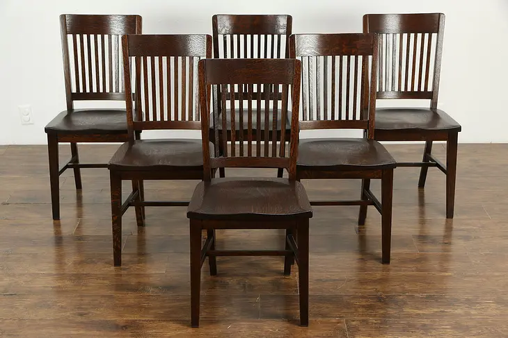 Set of 6 Antique Quarter Sawn Oak Craftsman Dining Chairs #33229