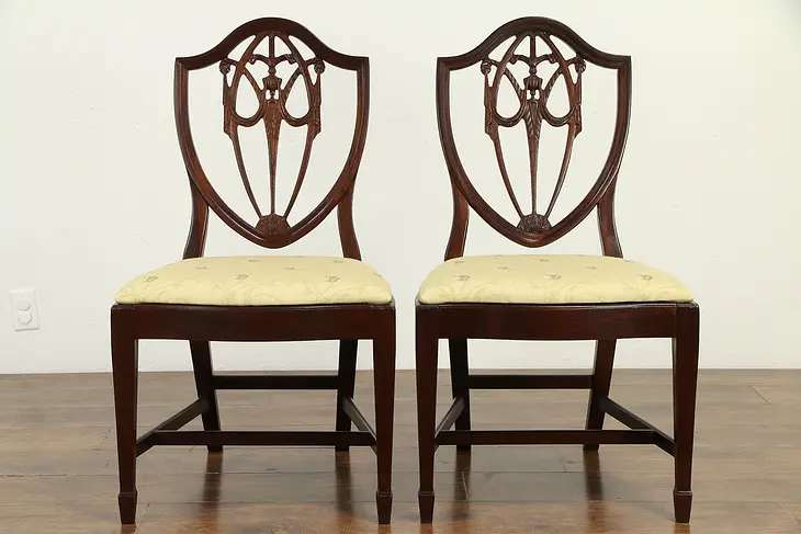 Pair of Traditional Mahogany Shield Back Dining Chairs, New Upholstery #33296