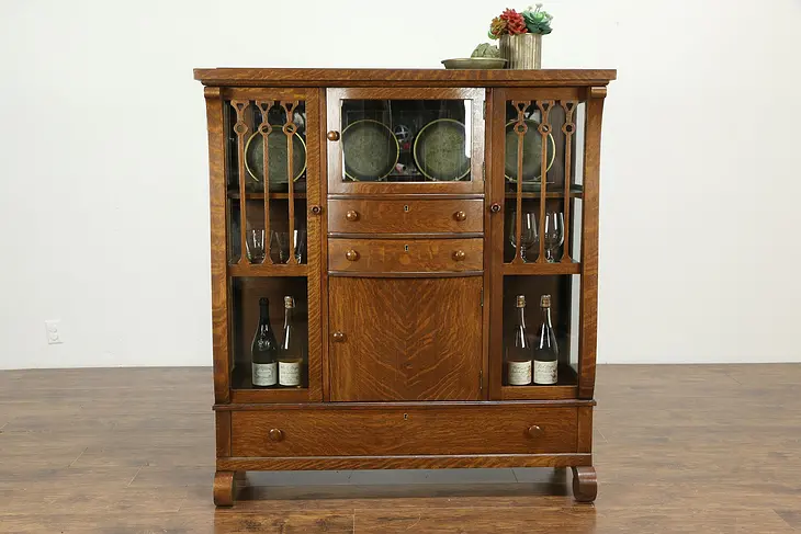 Quartersawn Oak Empire Antique China Cabinet or Bookcase #33353