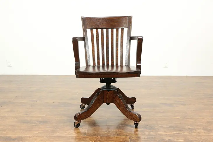 Quartersawn Oak Antique Office Swivel Adjustable Desk Chair, Crocker #33354