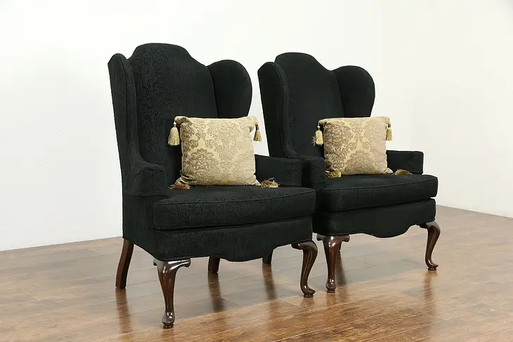 Pair of Traditional Vintage Wing Back Chairs, Recent Upholstery #33499