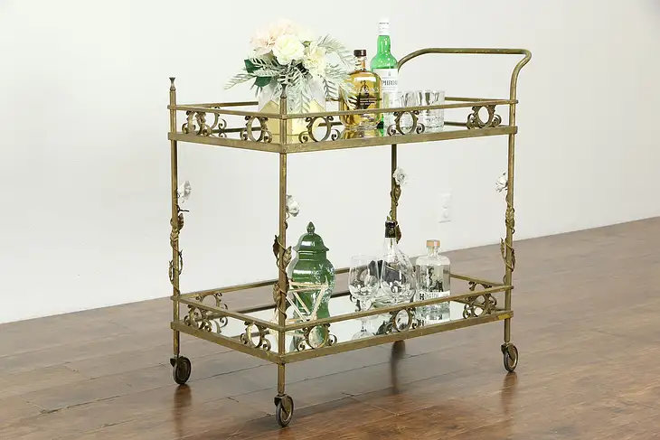 Italian Vintage Wrought Iron Bar Cart, Tea or Beverage Trolley #33943