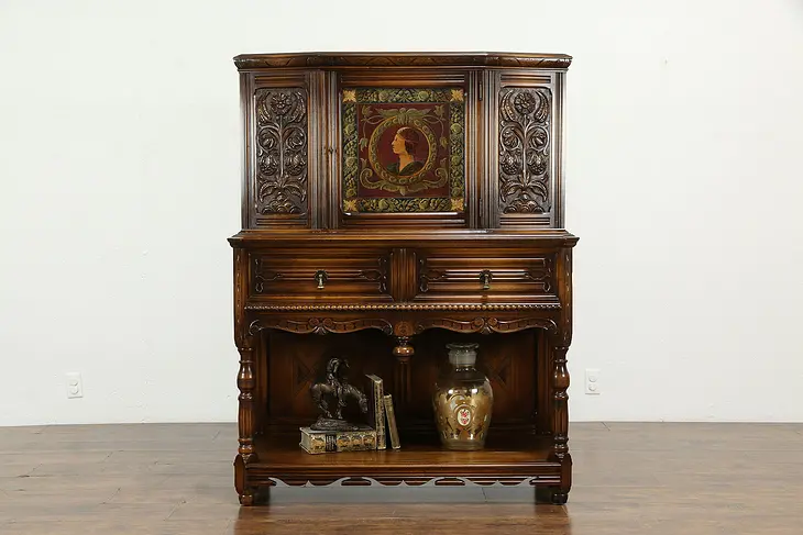 Renaissance Design Antique Bar or China Cabinet, Hand Painted #33936
