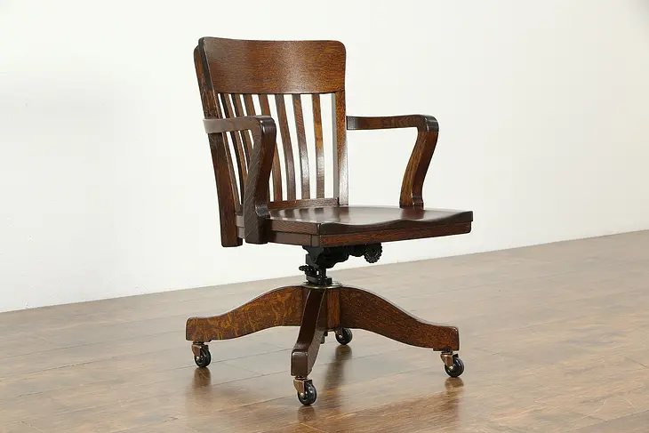 Oak Quarter Sawn Antique Swivel Adjustable Office Desk Chair, Colonial #34017