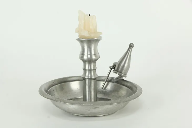 Pewter Chamber Stick or Candle Holder, Signed #34160