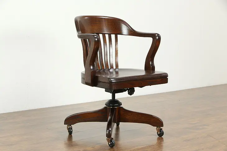 Oak Quarter Sawn Swivel Adjustable Library or Office Desk Chair, Taylor #34269