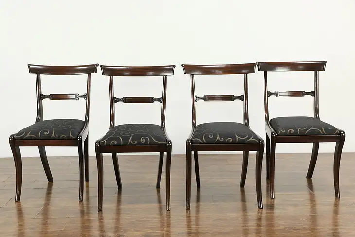 Set of 4 Antique 1830 Saber Leg Rosewood Dining or Game Chairs #34627