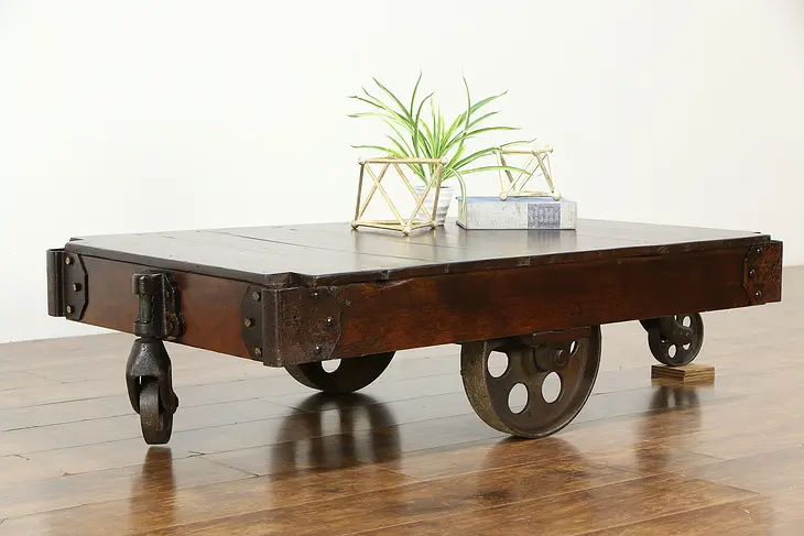 Industrial Salvage Antique Maple Railroad Cart, Coffee Table  #34636