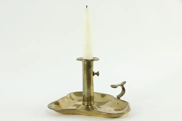 Brass Vintage Chamber Candlestick with Handle, Signed Mottahedeh #34678