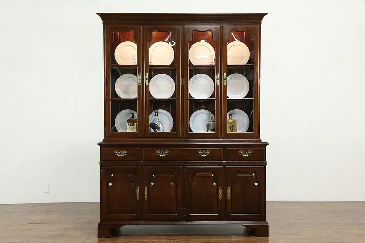 Traditional Cherry Lighted Vintage China Cabinet or Bookcase, Ethan Allen #34623