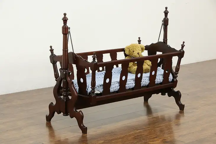 Victorian Antique Carved Walnut Baby Rocking Cradle #34316