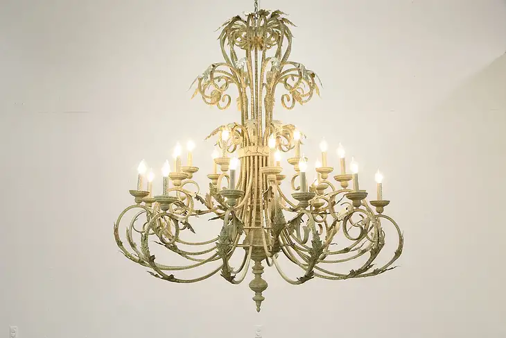 Wrought Iron Crackle Finish Vintage 24 Candle 5' Chandelier #34836