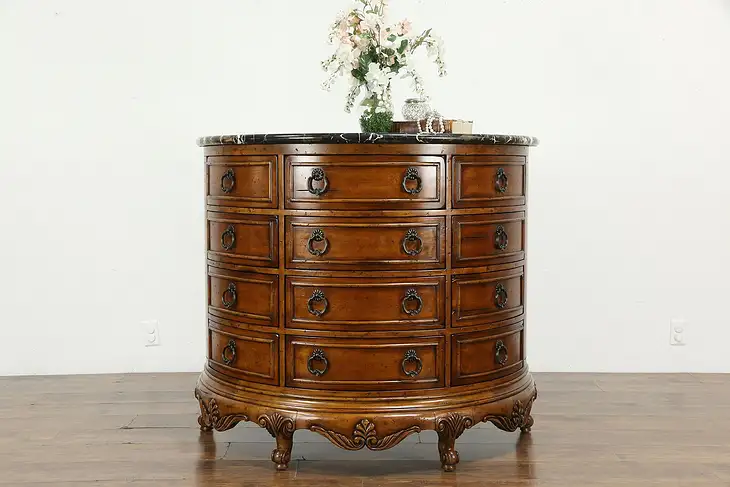 Marble Top Demilune Half Round Cherry Dresser or Hall Chest, Sansegal #34964