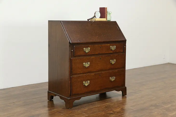 Traditional Georgian Design Antique Oak English Secretary Desk #34191