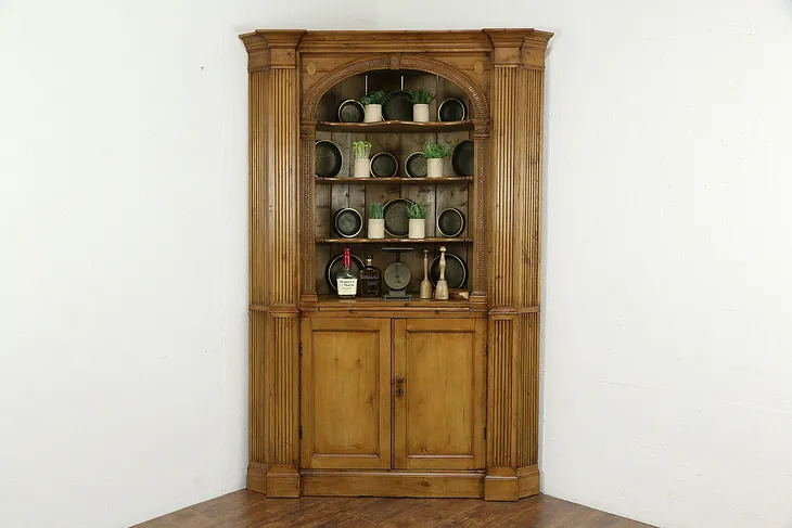 Georgian English Antique 1800 Classical Pine Corner Cupboard or Cabinet #34940