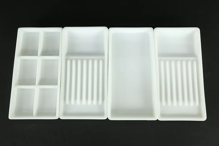Antique Milk Glass Dental Trays, The American Cabinet Co.,Two Rivers #35258