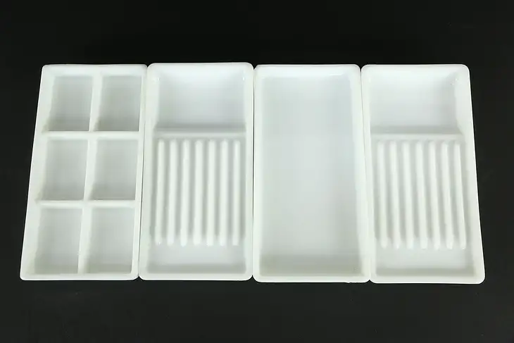 Antique Milk Glass Dental Trays, The American Cabinet Co.,Two Rivers #35258