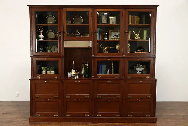 Antique 99" Cigar Cabinet, Bookcase, Farmhouse Kitchen Pantry Cupboard #37322