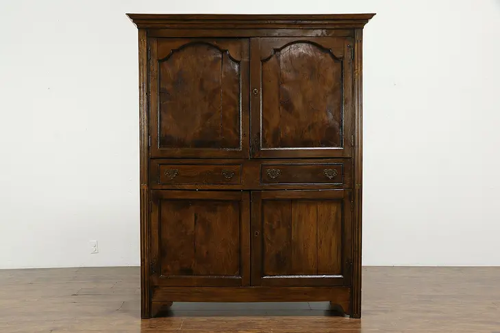 French Country Antique 1790 Elm Farmhouse Cupboard, Armoire or Cabinet #34393