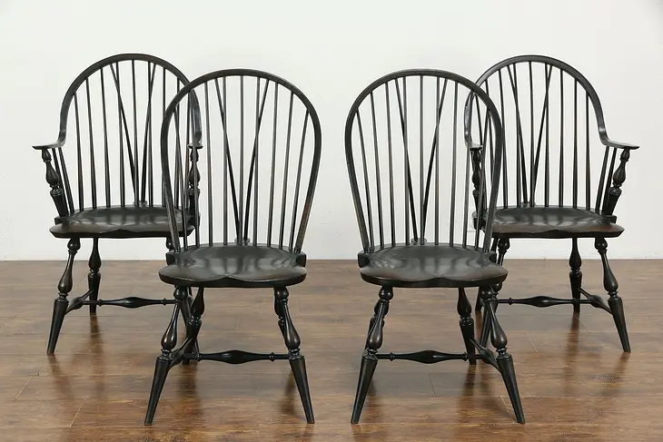 Set of 4 Vintage Artisanal Windsor Dining Chairs Antiquities of Delafield #35014