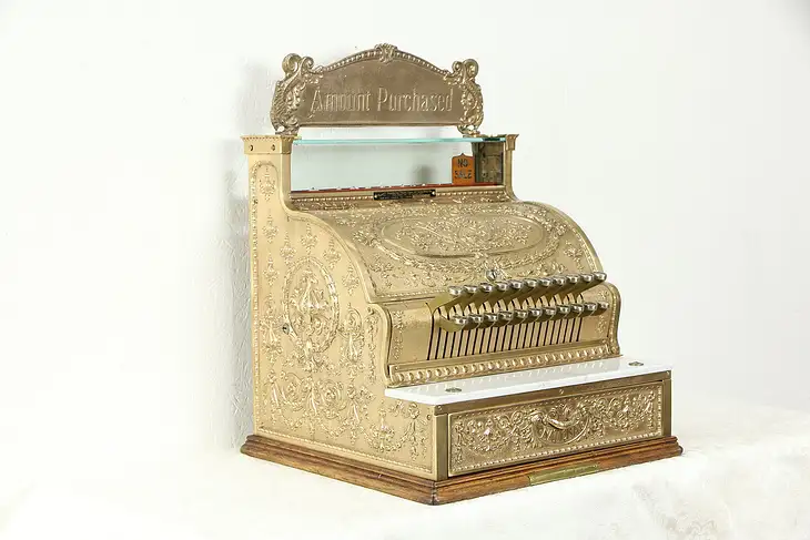 Victorian Antique Bronze National Cash Register, Marble Shelf   #35076