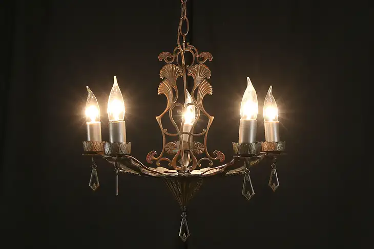 Art Deco  Light Fixture 1930 Antique 5 Candle Chandelier #35190