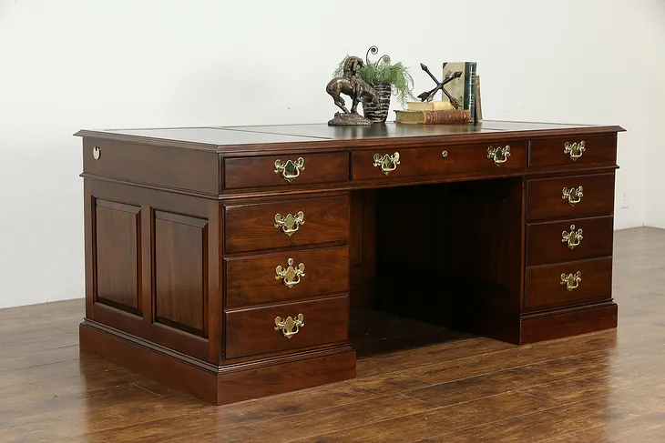 Cherry Vintage Leather Top Executive Office or Library Desk, Statton #35638