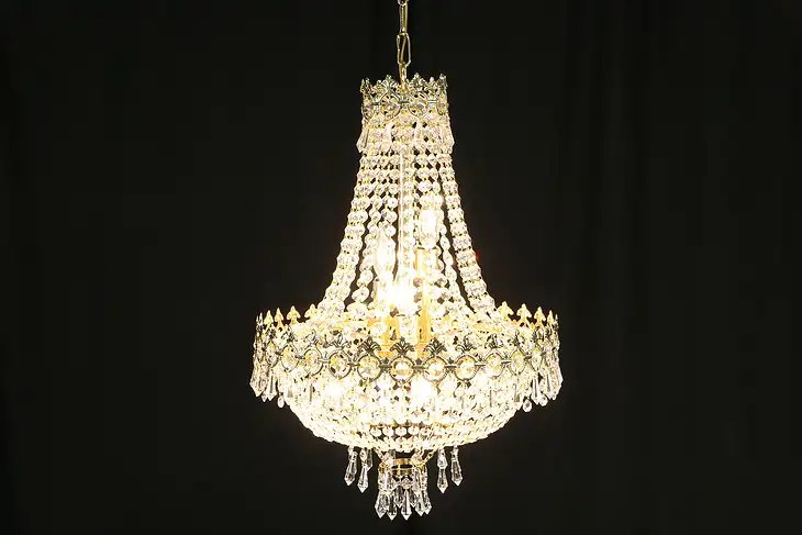 Gold Plated Regency Chandelier, Strass Cut Crystal Prisms Swarovski #35660