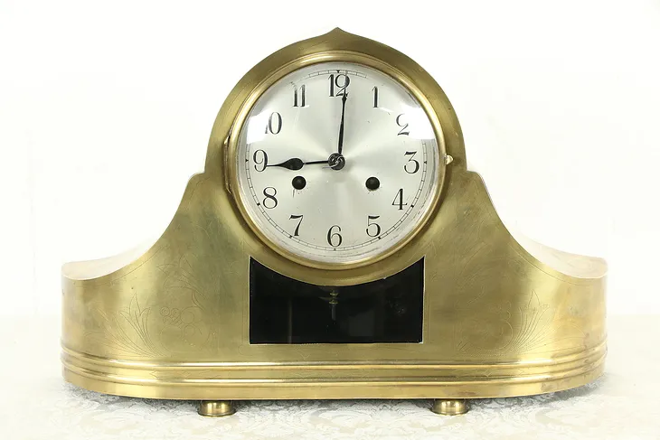 Engraved Bronze Case Antique 1900 Mantel Clock, Hour & Half Strike #35611