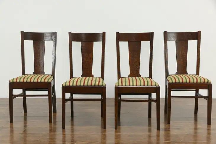 Set of 4 Arts & Crafts Mission Oak Antique Craftsman Dining / Game Chairs #35810