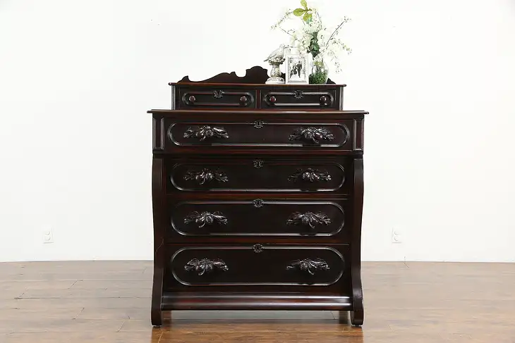 Victorian Antique Farmhouse Walnut Chest or Dresser, Carved Fruit Pulls #35790