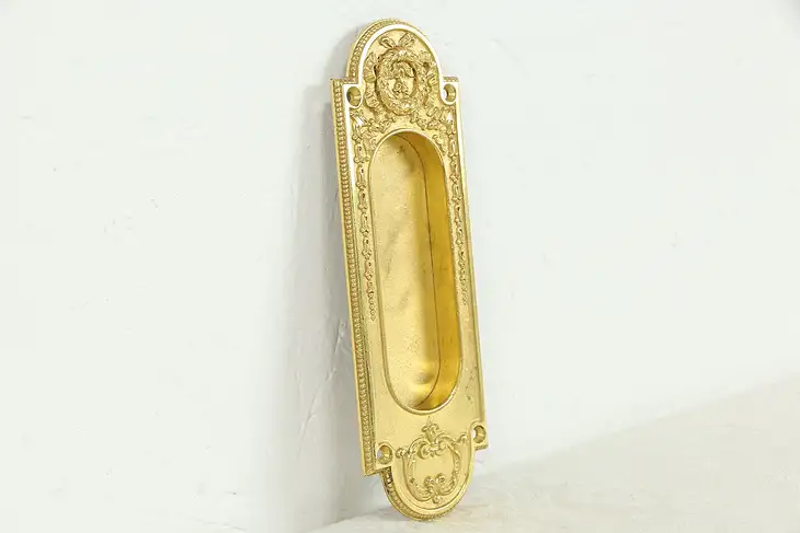 Gold Plated Bronze Antique Recessed Pocket Door Pull, Yale & Towne #35855