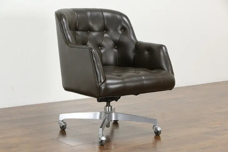 Midcentury Modern Vintage Tufted Swivel Adjustable Desk Chair, Marble #35947