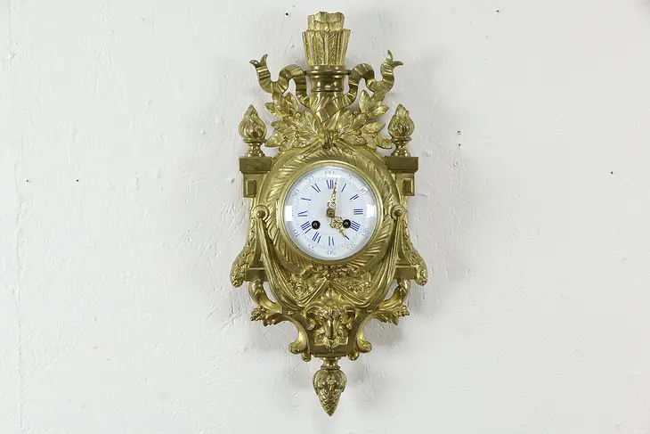 Bronze Case Antique French Wall Clock, Porcelain Dial, Japy Freres #34368