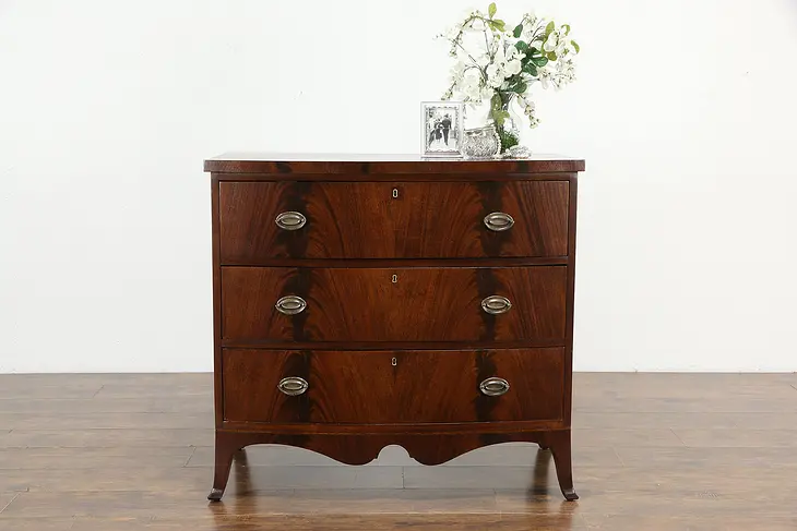 Hepplewhite Antique 1820 Mahogany Bowfront Linen Chest or Dresser #35035