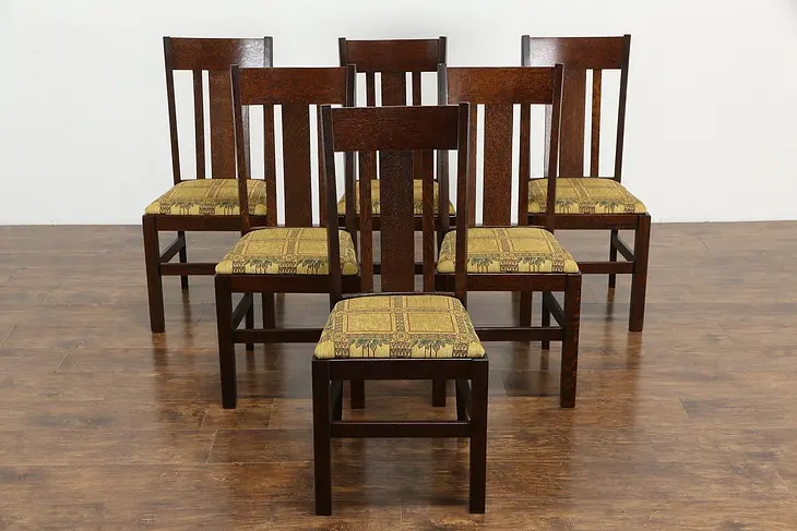 Craftsman Set of 6 Mission Oak Arts Crafts Dining Chairs, Wisconsin #35632