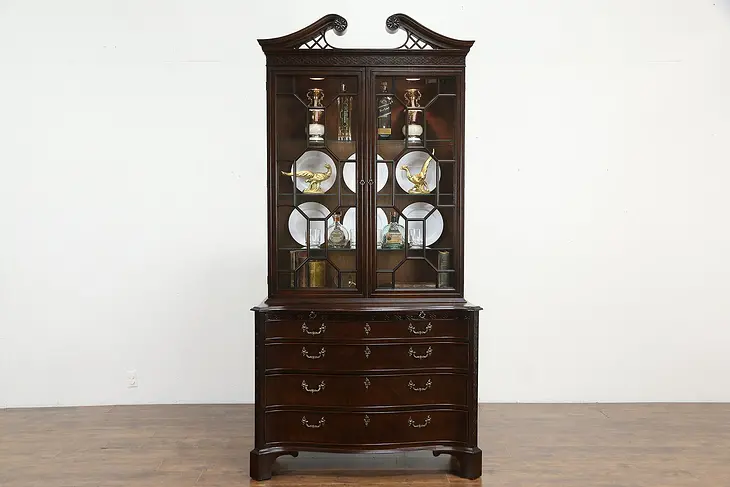 Traditional Georgian Vintage Mahogany Lighted China Cabinet, Mount Airy #35997