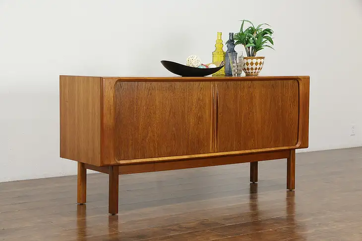 Midcentury Modern Teak 1960 Vintage Credenza, Roll Top Tambour Doors #35778