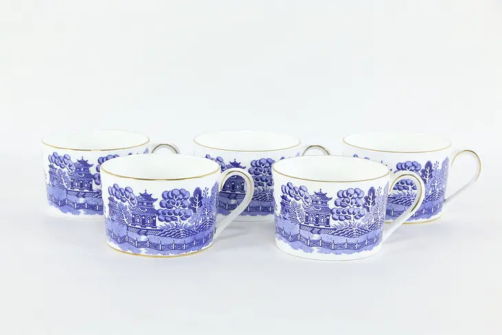 Set of 5 Coalport Blue Willow English Coffee or Tea Cups #36328