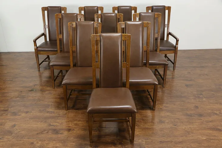 Set of 10 Vintage Cherry & Leather Dining Chairs, Bernhardt #36377