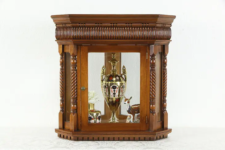 Table Top Antique Scandinavian Mahogany Miniature Corner Display Cabinet #35445