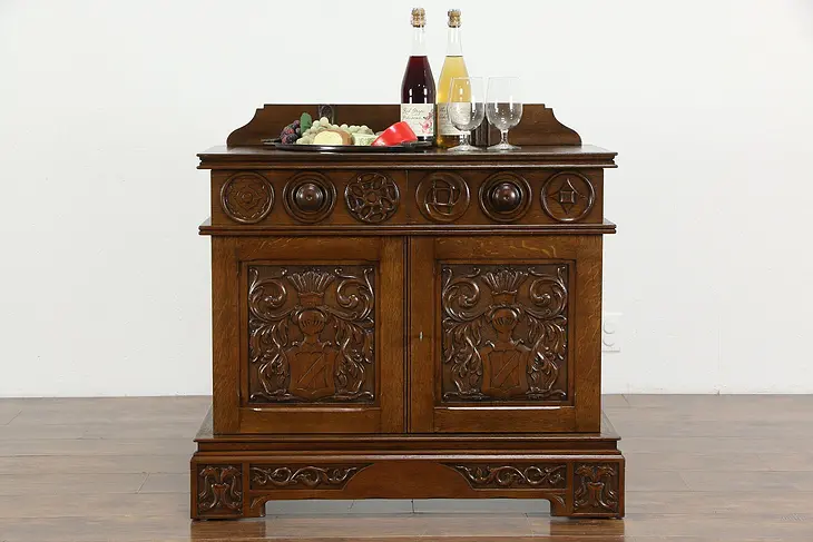 Renaissance Carved Antique Oak Dutch Sideboard, Server, Bar, Hall Console #36448