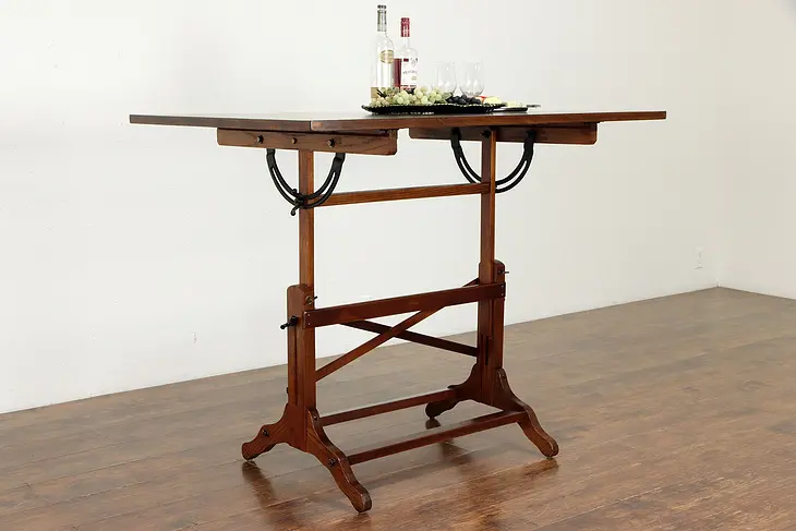 Drafting or Artist Desk, Vintage Drawing or Wine Table, Kitchen Island #36612