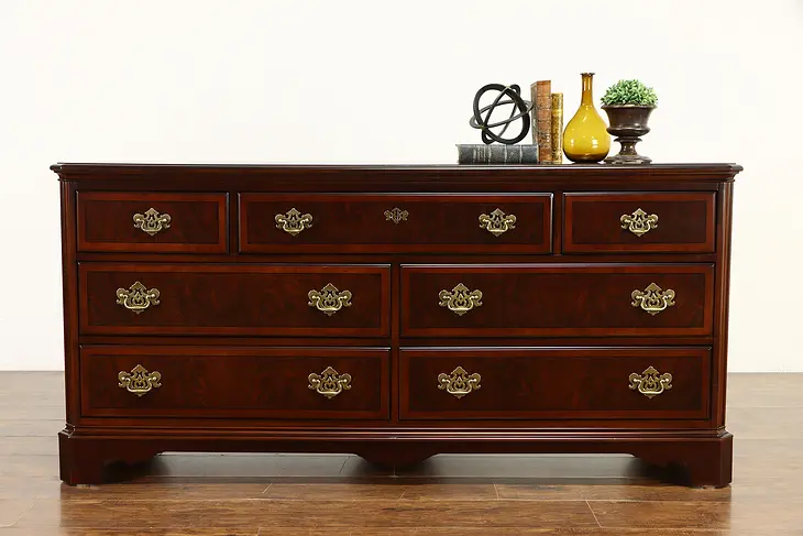 Cherry & Mahogany Vintage Wide Dresser, Chippendale by Drexel #36598