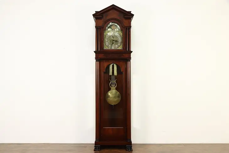 Empire Antique Mahogany Tall Case Grandfather Clock, Elite Germany #34073