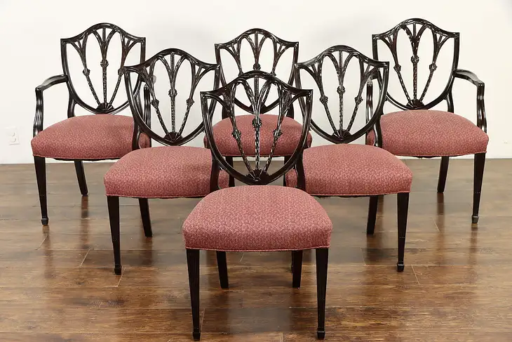 Set of 6 Traditional Georgian Mahogany Shield Back Antique Dining Chairs #36217