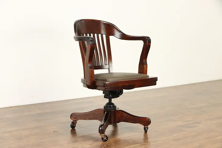 Birch & Leather Antique Swivel Adjustable Office Desk Chair #36416